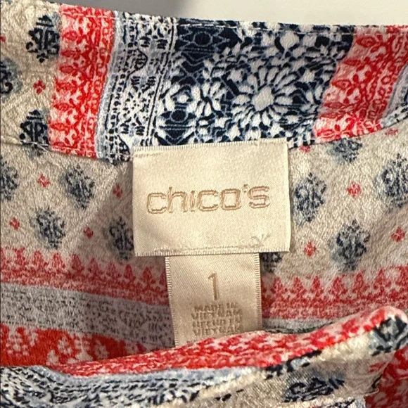 Chico's Red and Blue Patterned Sleeveless Blouse - Picture 2 of 4